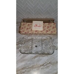 Princess House Fantasia Poinsettia Crystal Glass Divided Relish Dish  #534 12x7